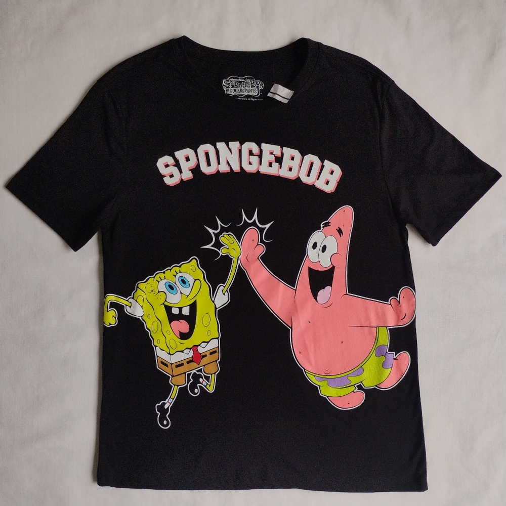 Men's SpongeBob SquarePants & Patrick Star "High Five" Black Short Sleeve Tee